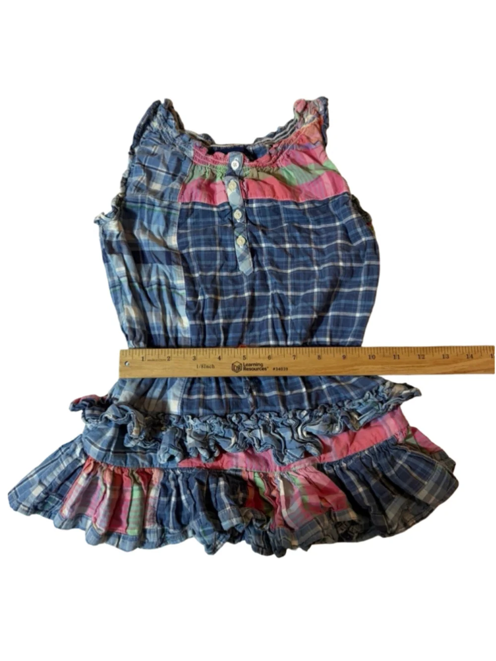 Ralph Lauren Girls 3T Patchwork Madras Plaid Ruffle Dress Preppy